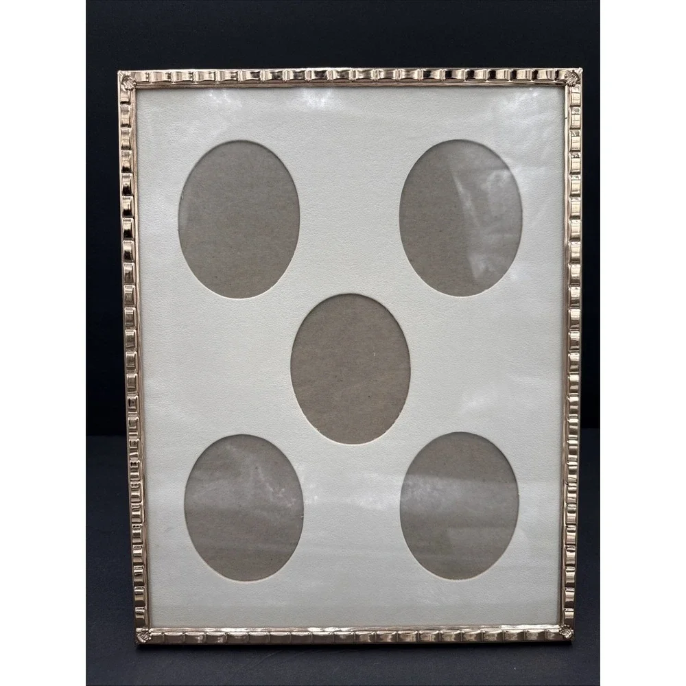 Vintage MCM Collage Picture Frame 10 x 8 Goldtone Ornate Metal Oval